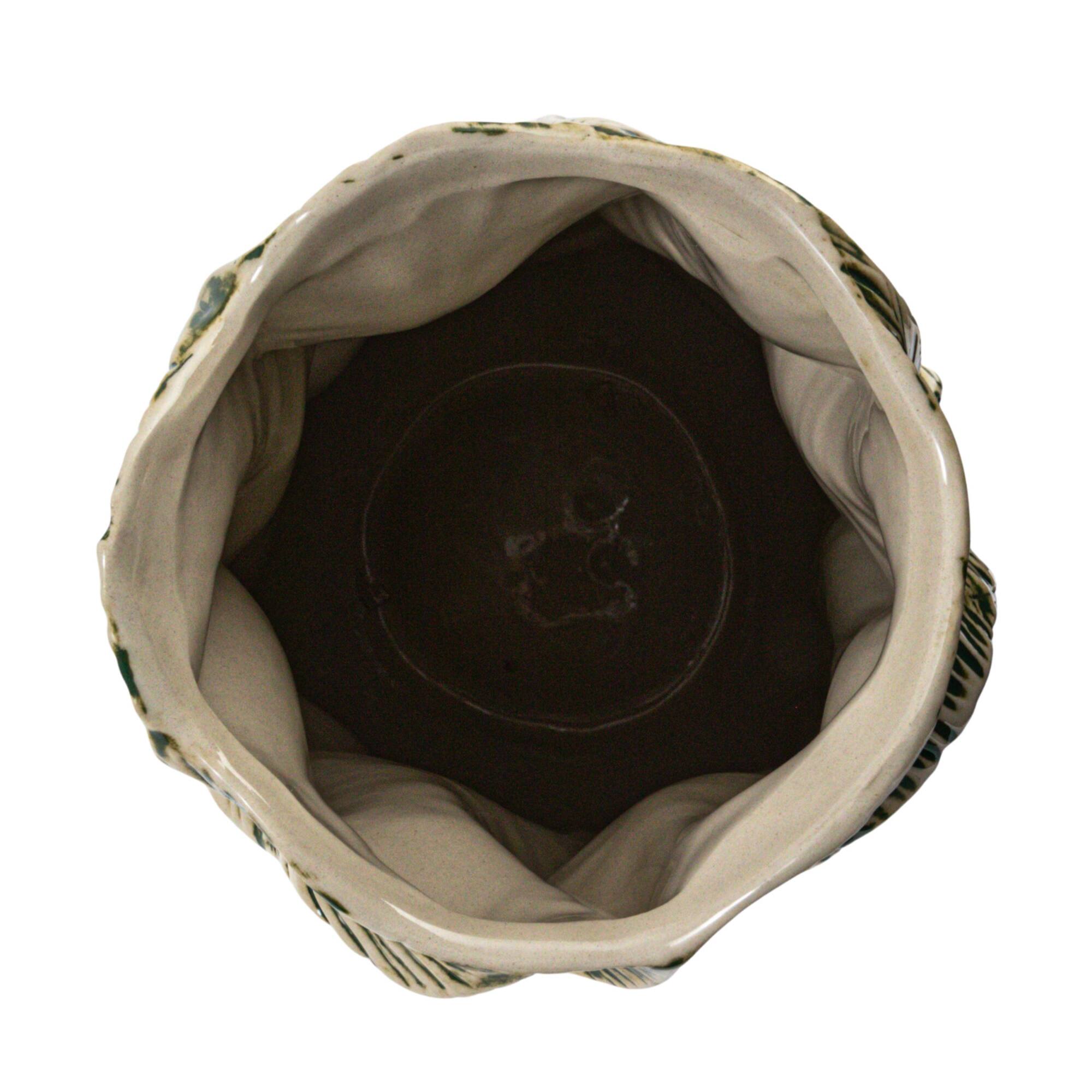 Hello Honey® 12.75" Green Textured Stoneware Organic Shaped Vase with Reactive Glaze